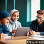 Home 14 자기 주도 학습의 실천을 위한 커뮤니티 참여 - A diverse group of five young adults (ages 16-22, modestly and casually dressed in everyday attire, ...