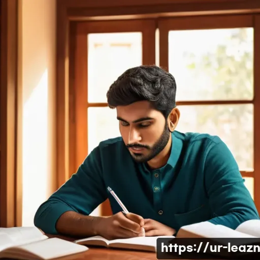 자기 주도 학습에서의 비판적 사고 개발 - A thoughtful young South Asian man sitting at a wooden desk in a cozy, traditional home study room, ...