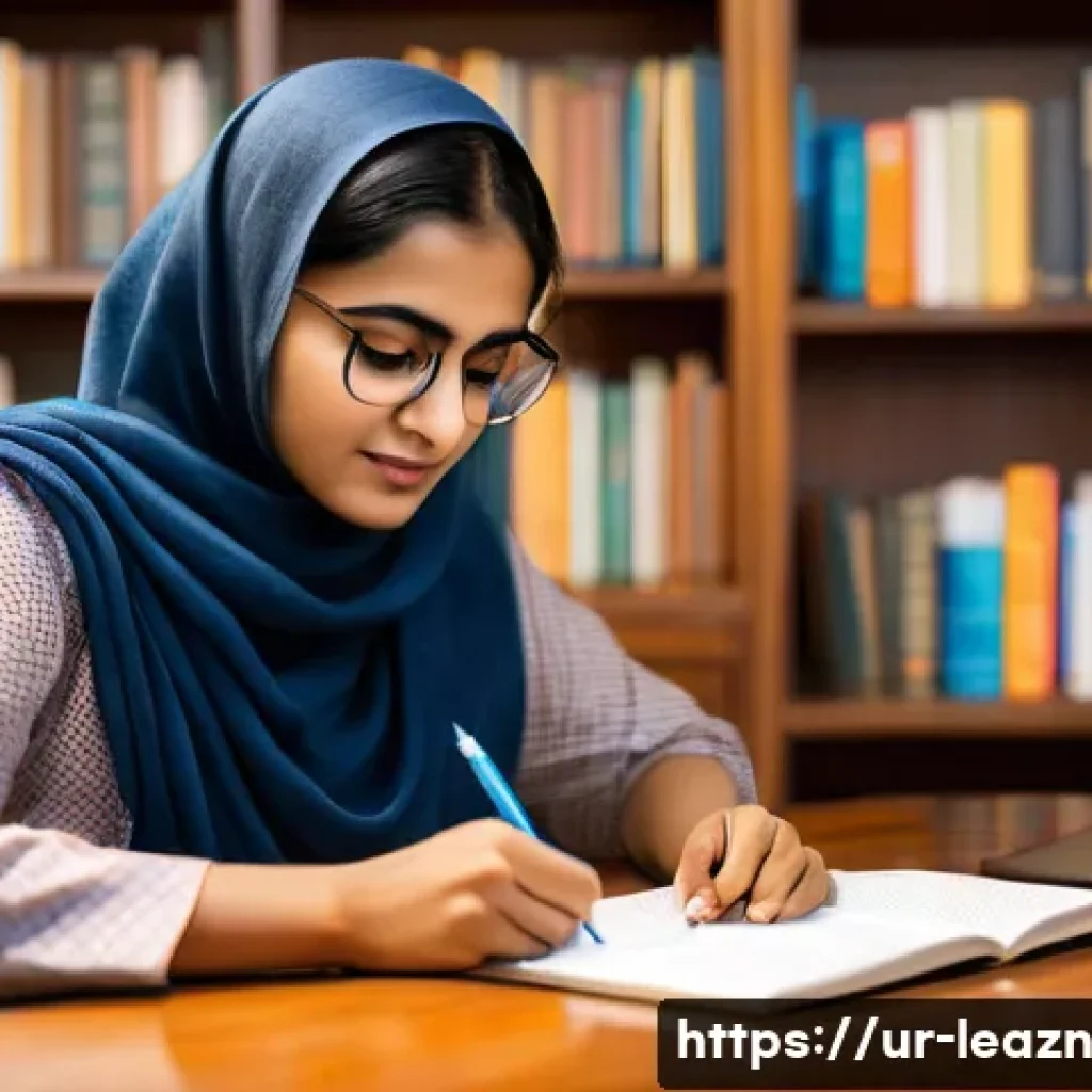 자기 주도 학습의 윤리적 고려사항 - A thoughtful young South Asian woman sitting at a wooden desk in a warmly lit room, surrounded by Ur...