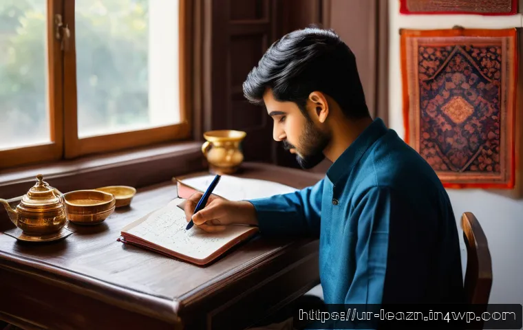 자기 주도 학습을 위한 성찰 일기 작성법 - A cozy study environment in a traditional Urdu-speaking home, featuring a young adult male student s...
